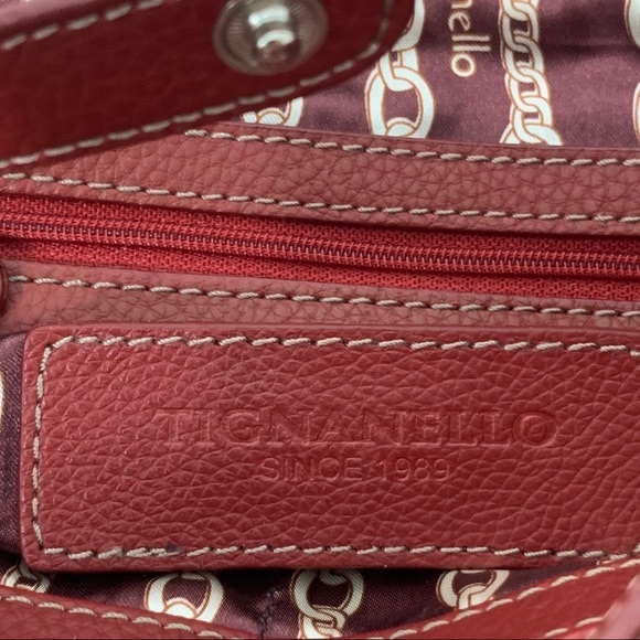 Tignanello Red Pebbled Soft Leather Double Rolled Handle Handbag - Picture 6 of 8